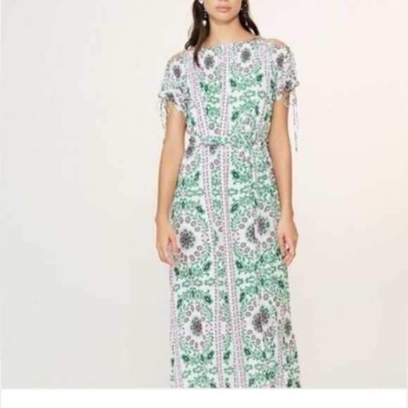Tory Burch Green and White Patterned Midi Dress - Picture 2 of 8